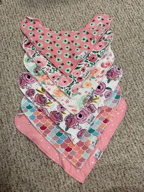 Copper Pearl Drool Bib Set of 6 - Pink Floral Prints - Bloom Pattern + Extras